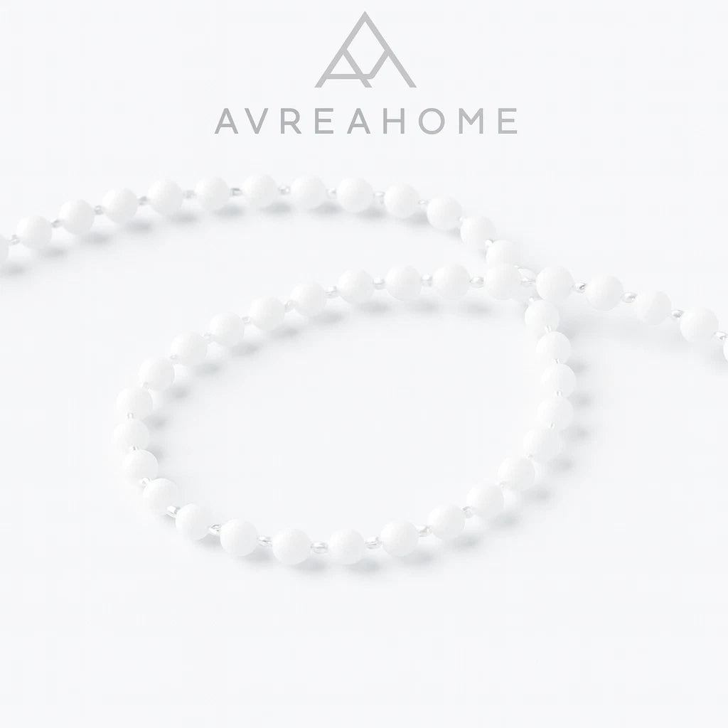 Roller blind beaded chain cord white plastic bead part - Sold per metre