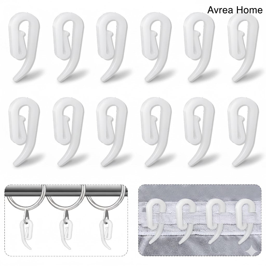 CURTAIN HOOKS FOR RING HEADER TAPE WHITE PLASTIC NYLON HOOK UK STANDARD SIZE
